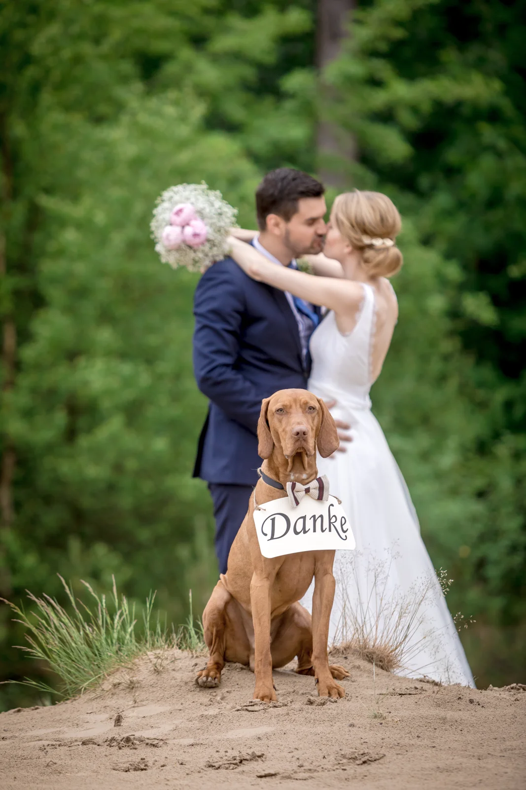 Ein Kuss mit vierbeiniger Begleitung – Hochzeit von Hannah und Martin in Rellingen und Wedel